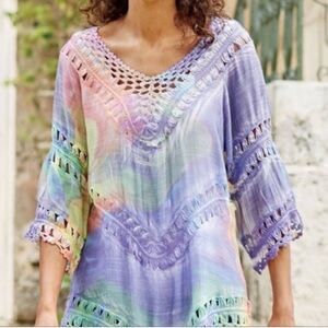 SOFT SURROUNDINGS Pastel Watercolor Crochet Knit Boho Lulu Tunic Top